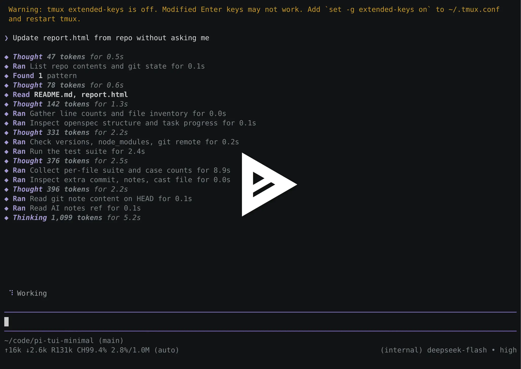 asciicast: a pi session rendered by pi-tui-minimal